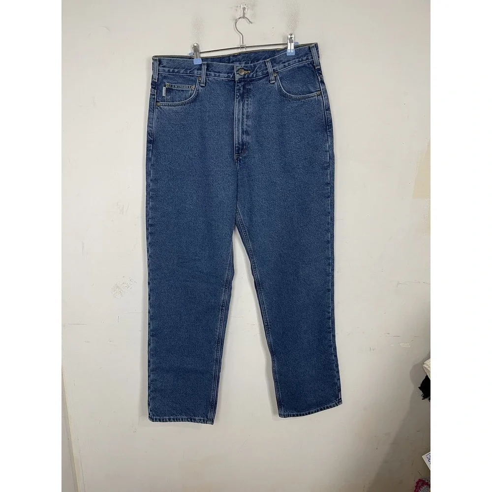 Carhartt Mens Jeans 38x34 Relaxed Fit Straight Leg Flannel Lined Denim Work‎ NWT